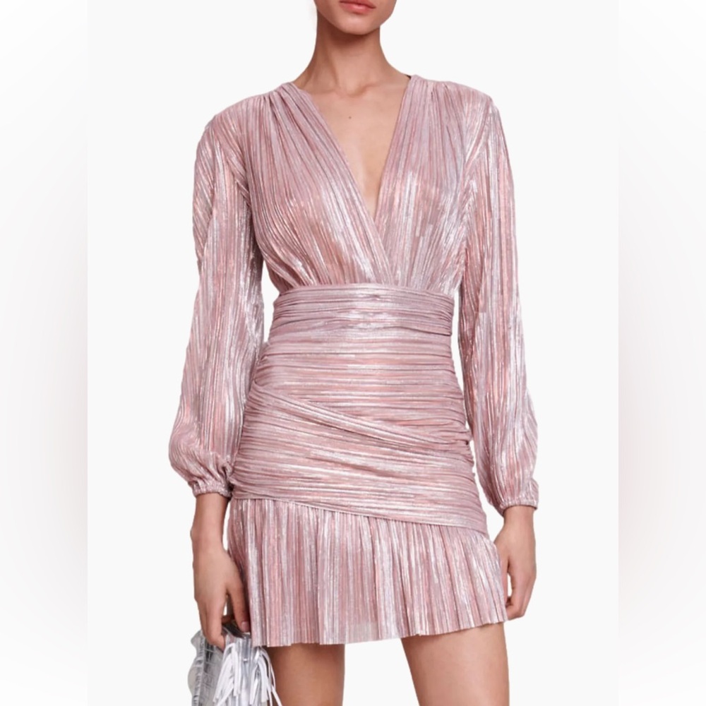 Maje Pleated Metallic Fibre Dress